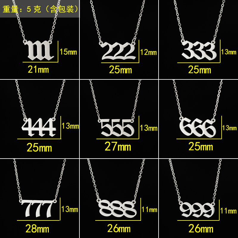 European and American new angel digital necklace ins female niche digital number 111-999 stainless steel light luxury sweater chain