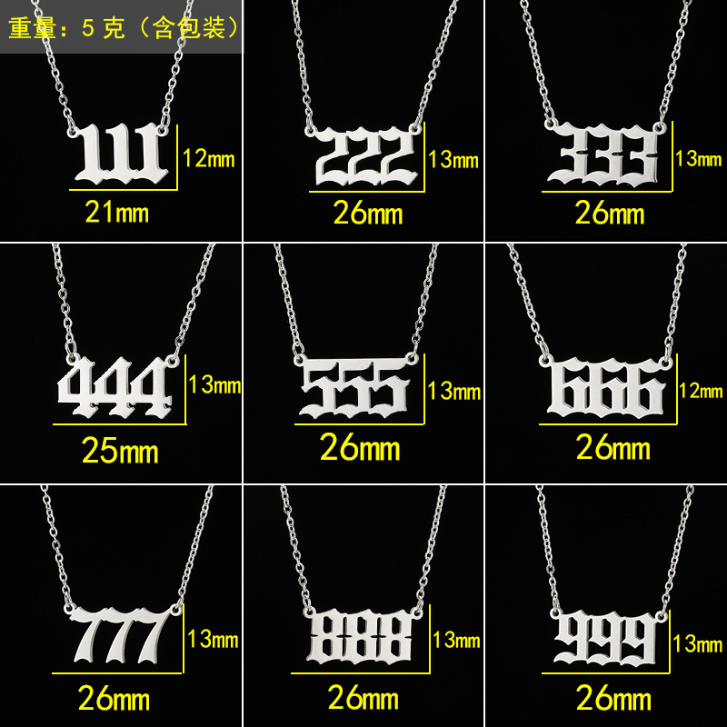 2025 Women's New Angel Lucky Number Pendant Necklace Fashion 000-999 Stainless Steel Retro Necklace