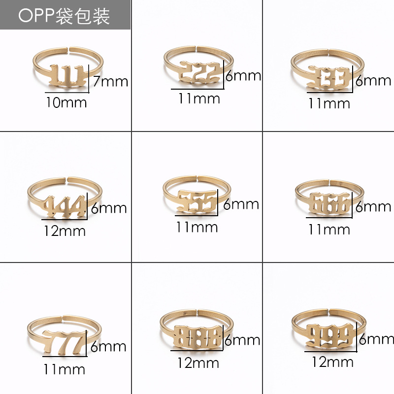 Amazon Lucky Number Angel 111-999 Open 18K Gold Ring Memorial Gift Stainless Steel Men's and Women's Ring