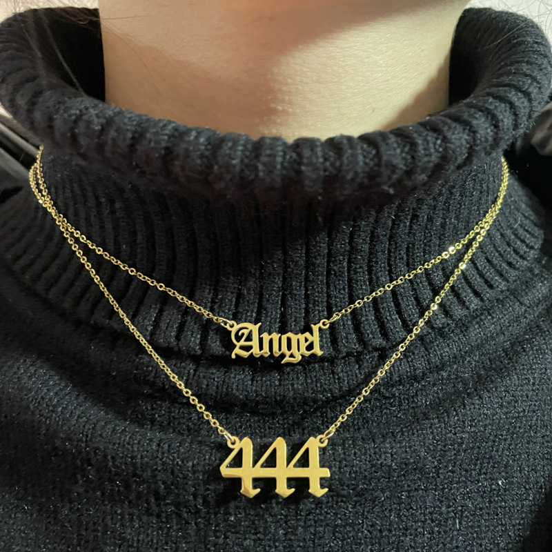Foreign trade new Angel digital sweater chain women ins retro 000-999 stainless steel pendant necklace