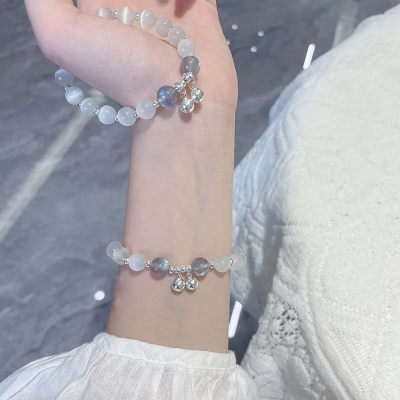 Imitation Cat's Eye Moonstone Bell Crystal Bracelet Women's Light Luxury Niche Design Small Fresh Gift Best Friend Couple Bracelet