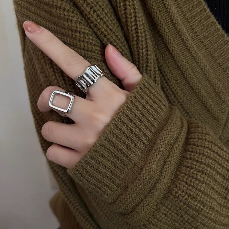 Japanese and Korean fashion versatile ins cold style niche design two-piece set of open rings women's high-end index finger ring trend