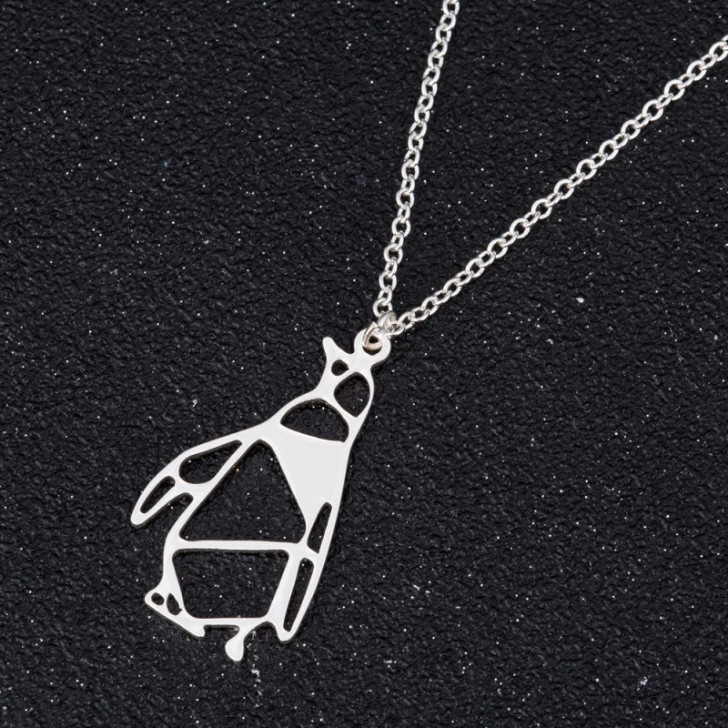 Cross-border fashion stainless steel small animal necklace ins cold wind winter origami penguin pendant women's clavicle chain
