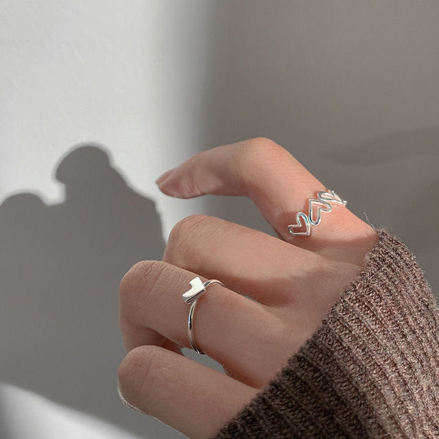 Hollow love ring, open ring for women, niche design, ins trendy cold style, personalized fashion ring for women's index finger