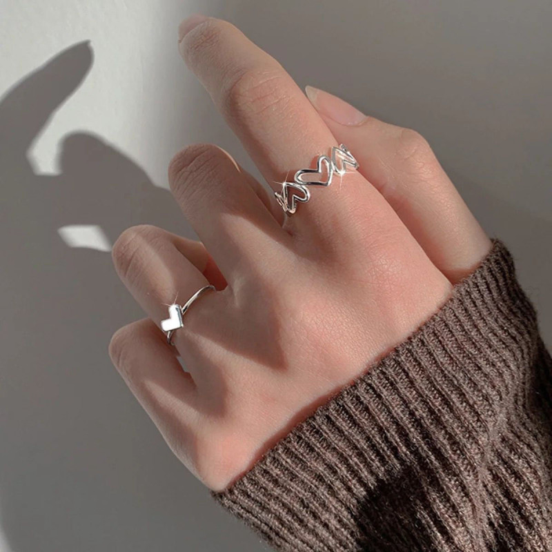 Hollow love ring, open ring for women, niche design, ins trendy cold style, personalized fashion ring for women's index finger