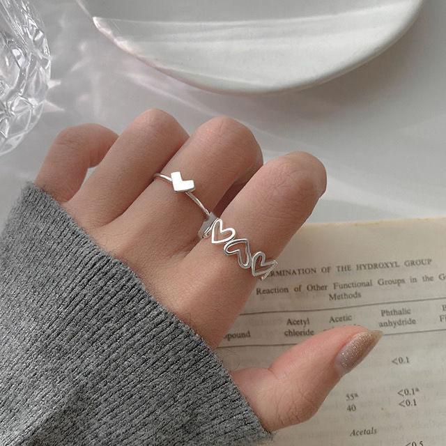 Hollow love ring, open ring for women, niche design, ins trendy cold style, personalized fashion ring for women's index finger