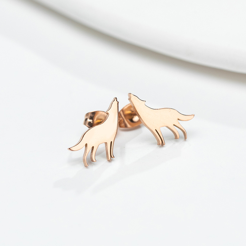 Korean fashion French stainless steel new cute animal earrings ins personality wolf earrings feminine temperament wholesale