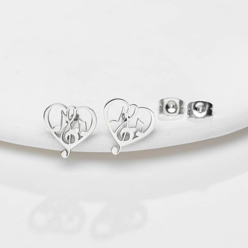 European and American cross-border new geometric simple love-shaped earrings ins fashion music symbol stainless steel niche earrings