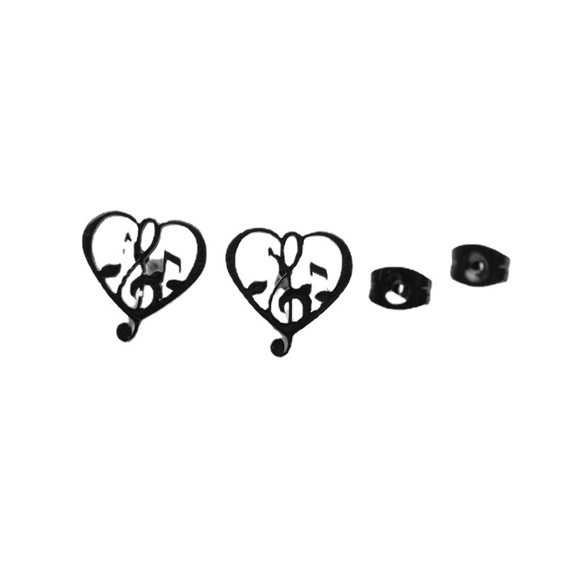 European and American cross-border new geometric simple love-shaped earrings ins fashion music symbol stainless steel niche earrings