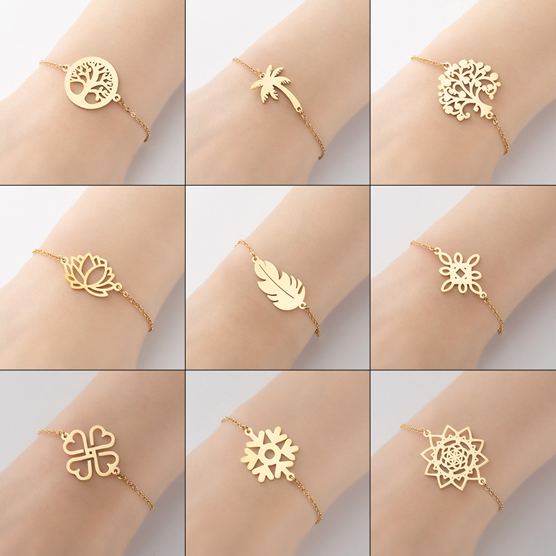 Simple European and American cross-border new ins fashion tree of life flower stamen bracelet fashion personalized feather hand jewelry