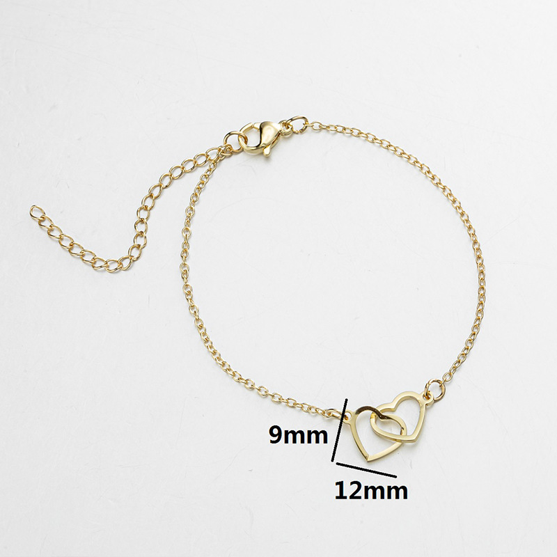 Summer new trendy Japanese and Korean ins style geometric double peach heart bracelet for women, simple, fashionable and personalized light luxury hand jewelry