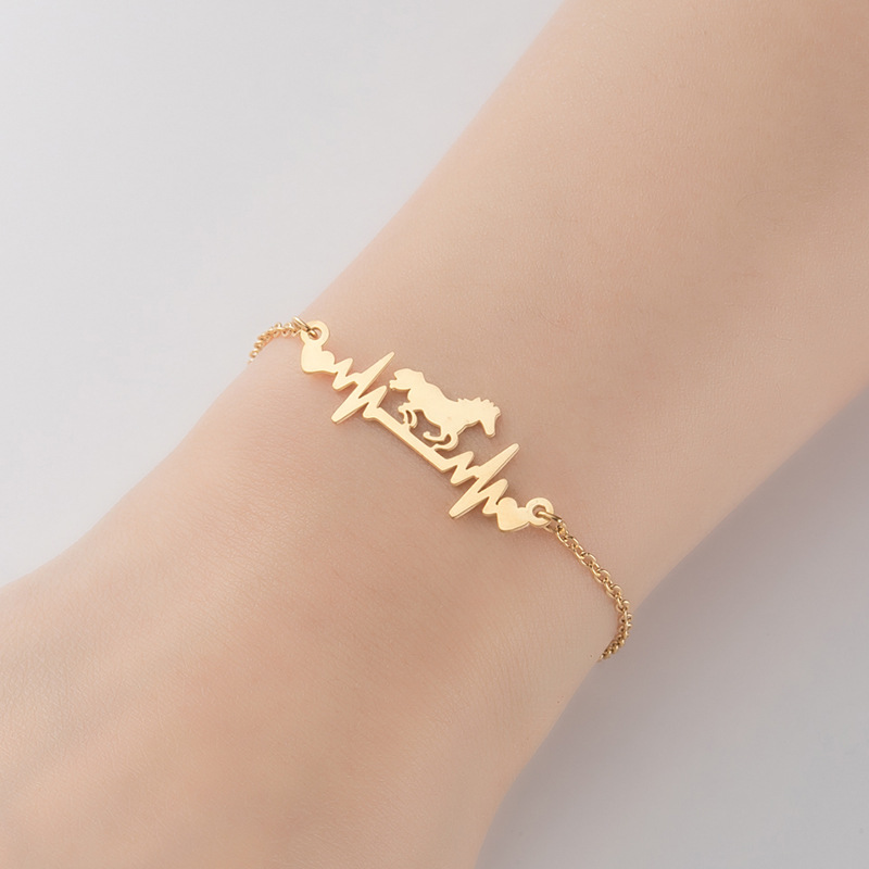 Real gold electroplating geometric love heartbeat bracelet Korean simple niche design animal bracelet personality cool style best friend