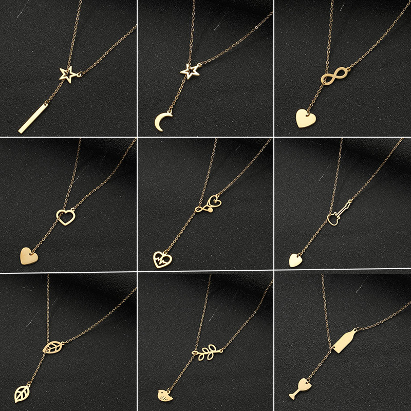 18K gold retro Korean fashion simple geometric love star necklace eight-character wine bottle neck necklace women's wholesale