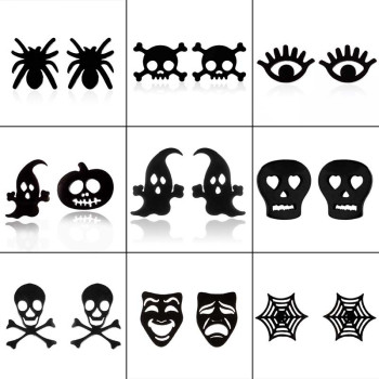 European and American cross-border earrings simple fashion Halloween pumpkin ghost skull spider web earrings wholesale