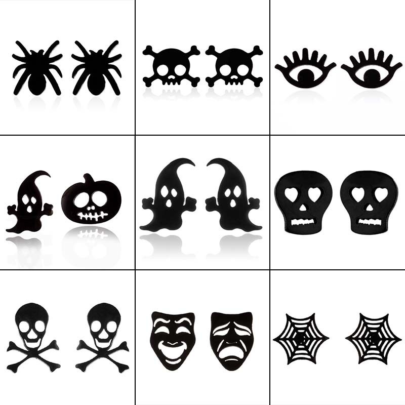 European and American cross-border earrings simple fashion Halloween pumpkin ghost skull spider web earrings wholesale