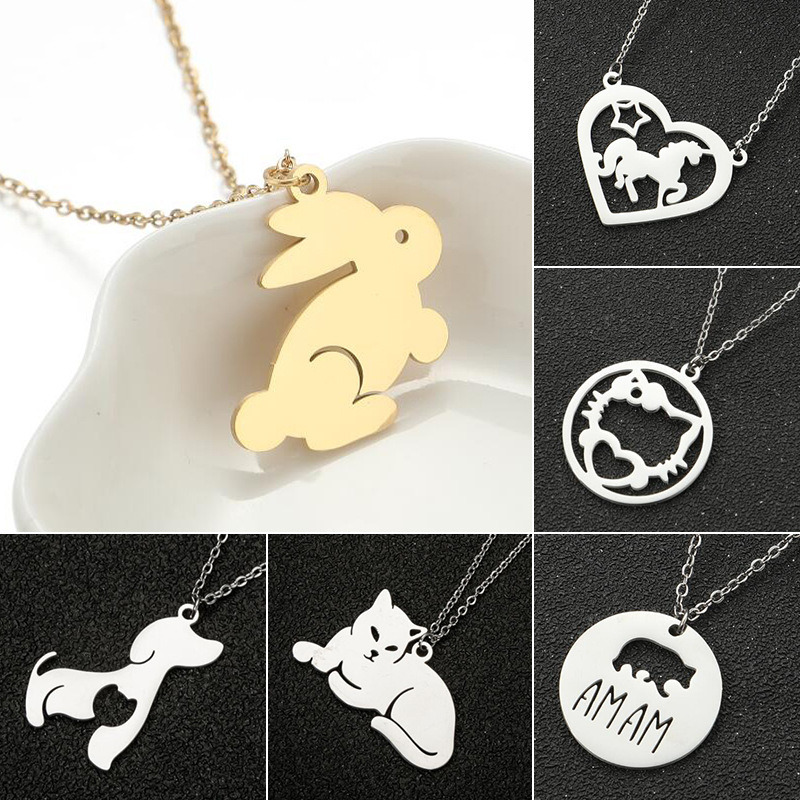 Korean Fashion New Cute Animals Rabbit Cat Dog Unicorn Pendant Necklace Wholesale Female Niche Light Luxury