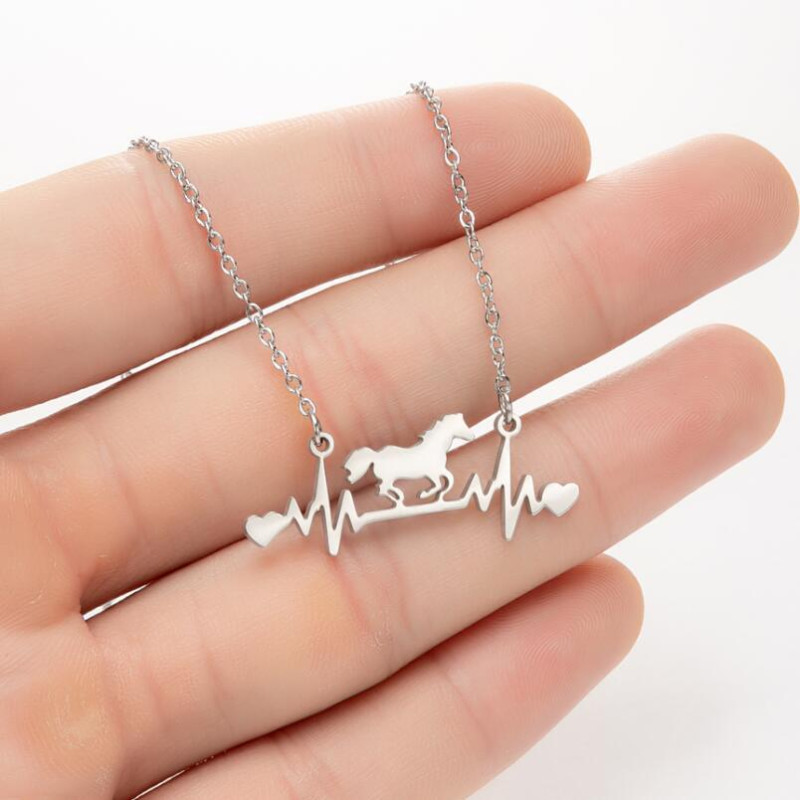 Summer cross-border new fashion geometric simple love heartbeat pendant necklace ins light luxury animal horse clavicle chain