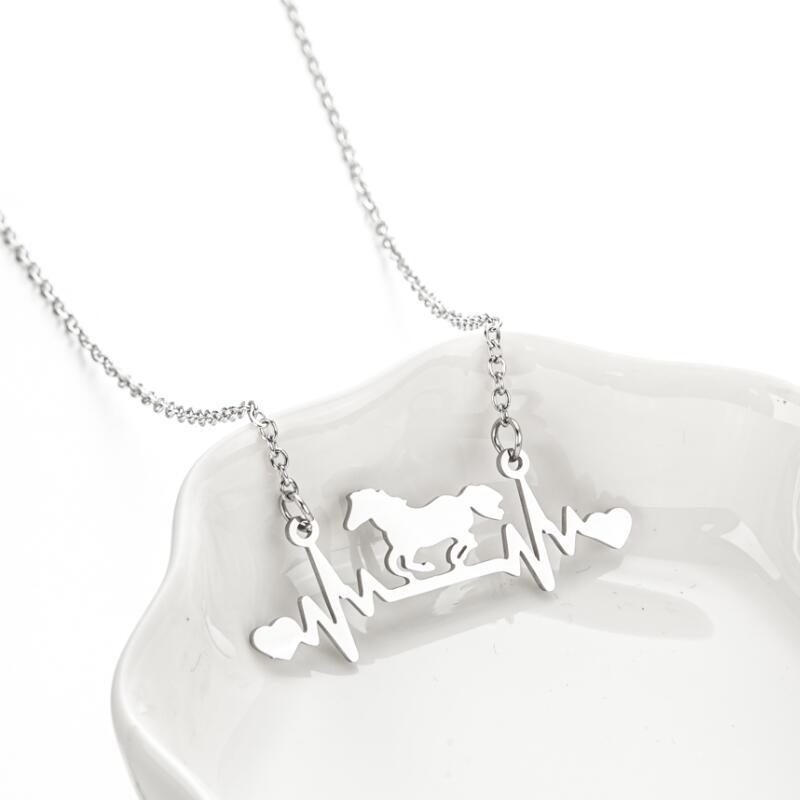 Summer cross-border new fashion geometric simple love heartbeat pendant necklace ins light luxury animal horse clavicle chain