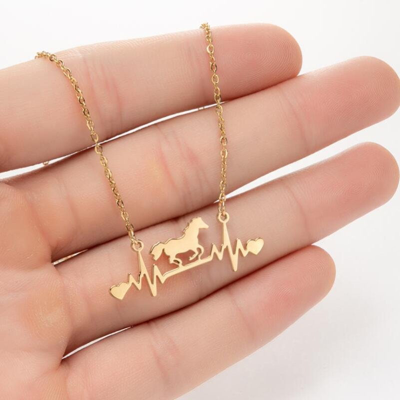Summer cross-border new fashion geometric simple love heartbeat pendant necklace ins light luxury animal horse clavicle chain