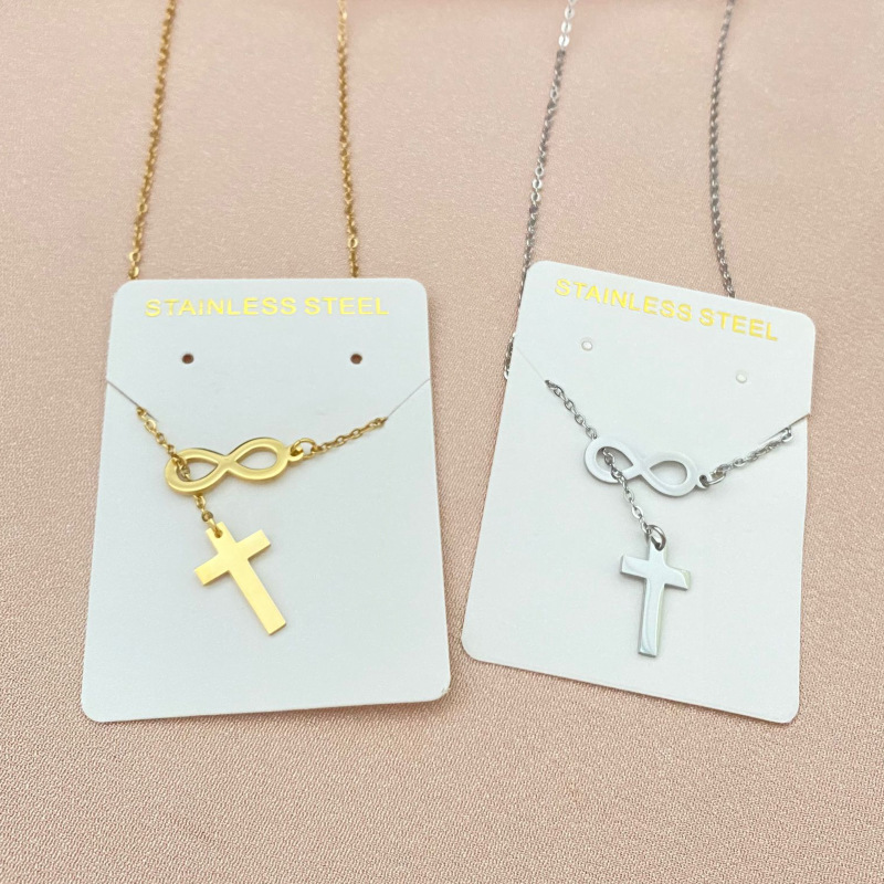 Cross-border Amazon supply European and American simple geometric cross figure double pendant necklace for women wholesale ins style