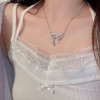 Korean bow necklace silver geometric pendant small fresh diamond birthday gift niche design versatile jewelry