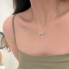 Korean bow necklace silver geometric pendant small fresh diamond birthday gift niche design versatile jewelry