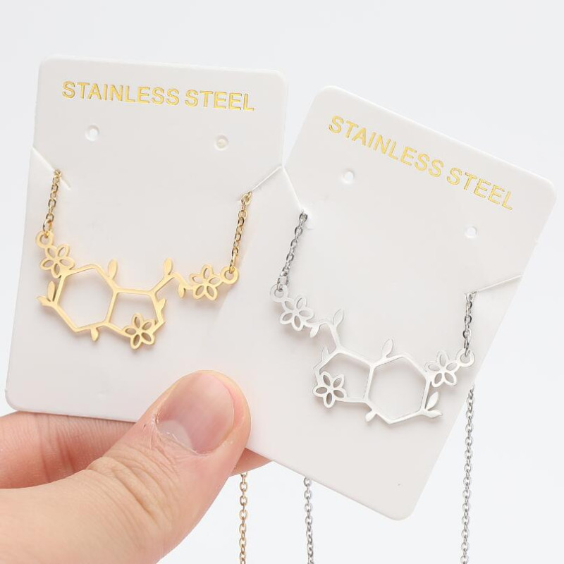 European and American new fashion chemical molecule pendant necklace for women polygonal flower leaves stainless steel jewelry wholesale