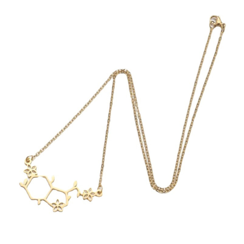 European and American new fashion chemical molecule pendant necklace for women polygonal flower leaves stainless steel jewelry wholesale