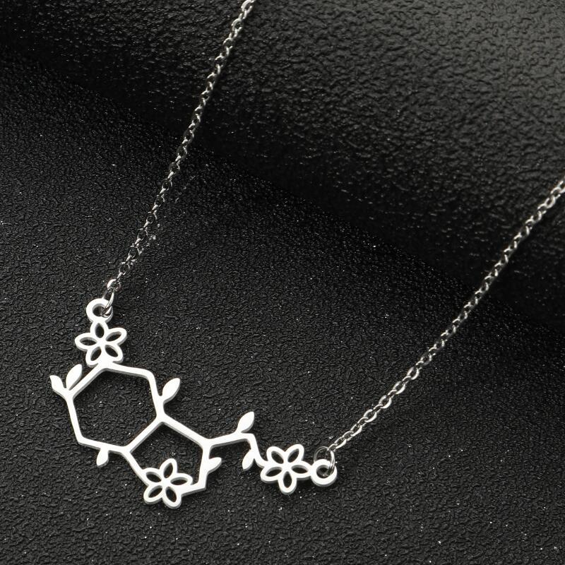 European and American new fashion chemical molecule pendant necklace for women polygonal flower leaves stainless steel jewelry wholesale