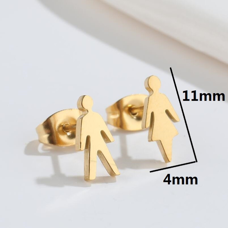 Fashionable and compact mini cartoon people earrings ins new stainless steel asymmetrical earrings for men and women couples wholesale