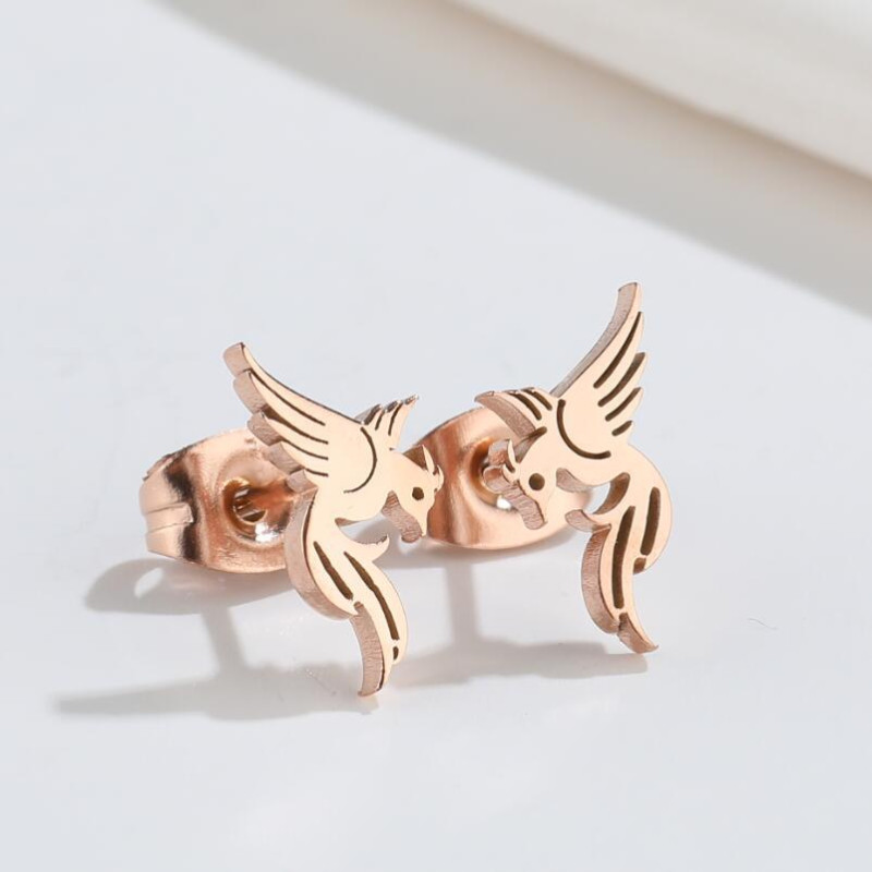 Japanese and Korean French retro phoenix earrings simple mini personalized animal 18K gold electroplated earrings earrings wholesale