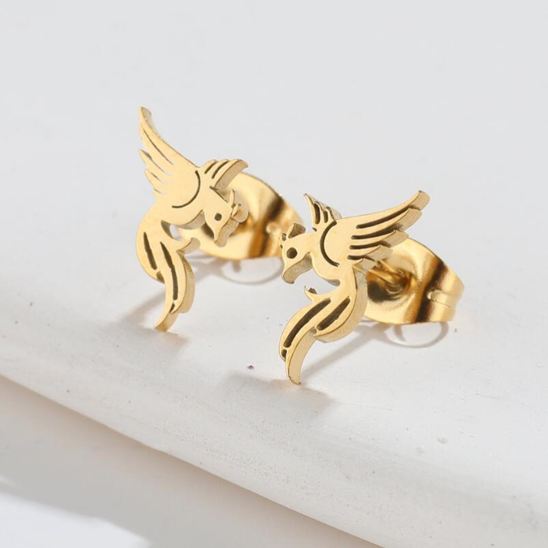 Japanese and Korean French retro phoenix earrings simple mini personalized animal 18K gold electroplated earrings earrings wholesale