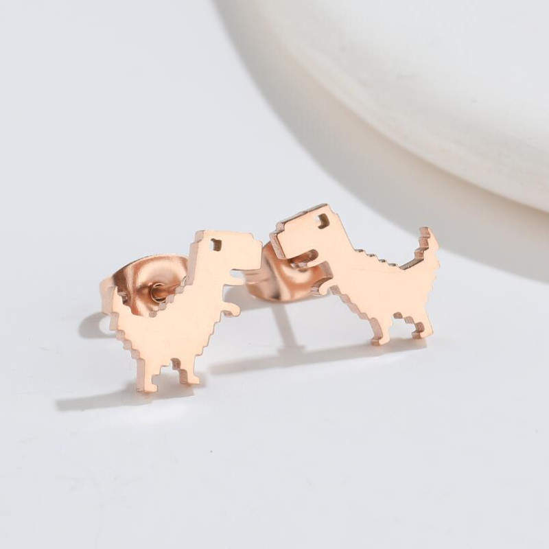 Cute Tyrannosaurus Rex Dinosaur Earrings Mini Simple Stainless Small Animal Earrings Cross-border E-commerce New Earrings Wholesale