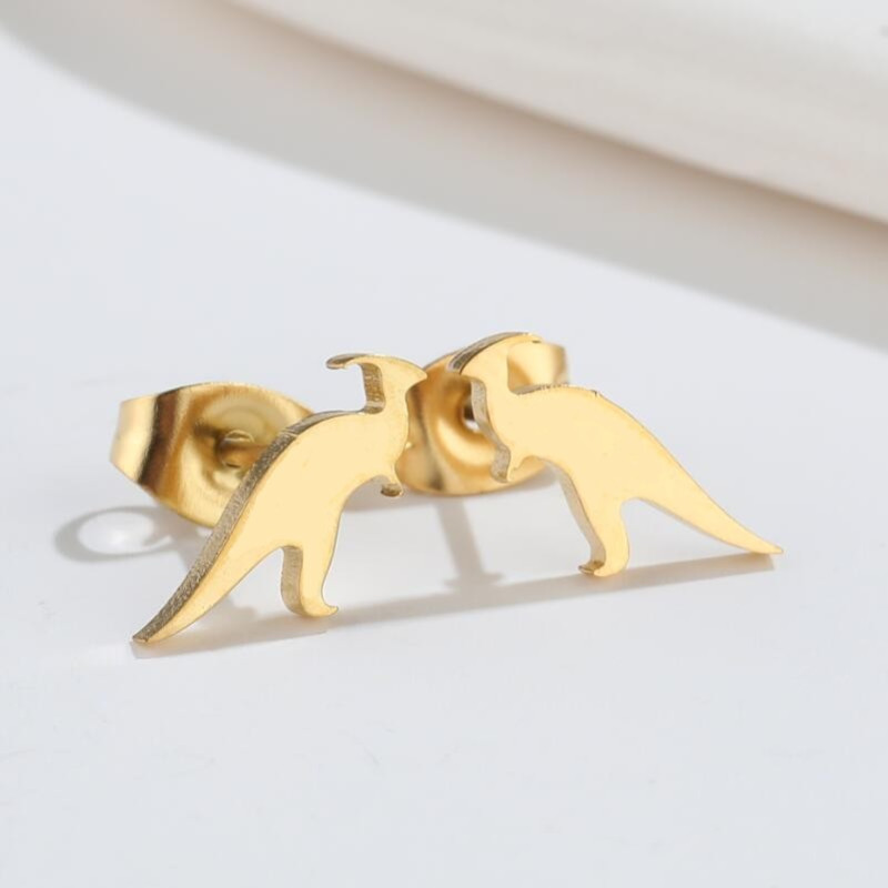 Ins style new small dinosaur ear bone nails 18K gold electroplated stainless steel smooth simple animal earrings earrings wholesale