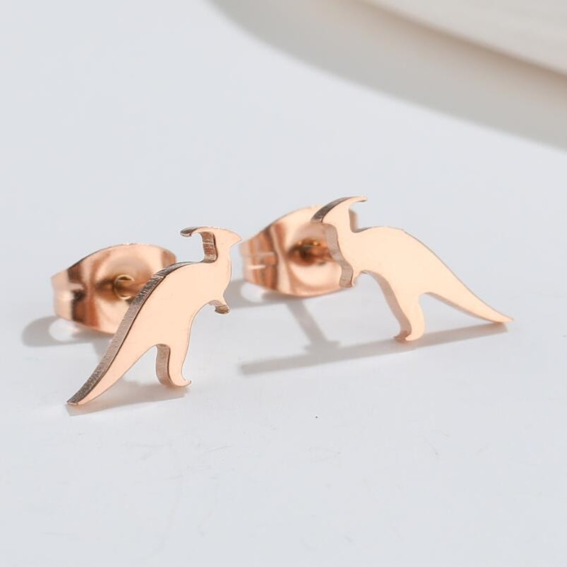 Ins style new small dinosaur ear bone nails 18K gold electroplated stainless steel smooth simple animal earrings earrings wholesale