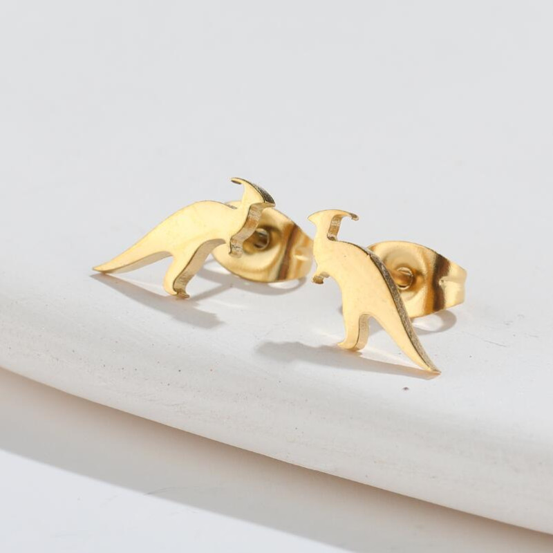 Ins style new small dinosaur ear bone nails 18K gold electroplated stainless steel smooth simple animal earrings earrings wholesale