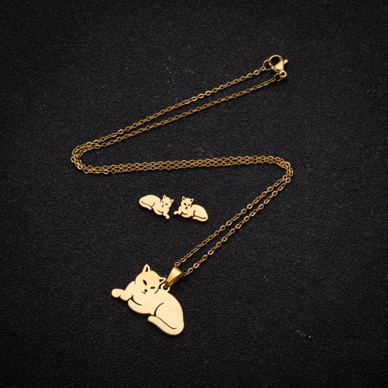 Foreign trade stainless steel new jewelry women's cute snake bee butterfly necklace earrings three-piece jewelry set wholesale