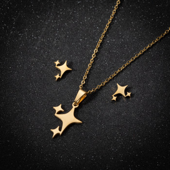 Jewelry set European and American stainless steel new geometric simple five-pointed star pendant necklace and earrings three-piece set