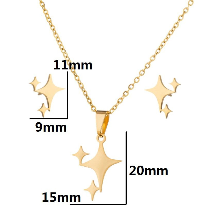 Jewelry set European and American stainless steel new geometric simple five-pointed star pendant necklace and earrings three-piece set