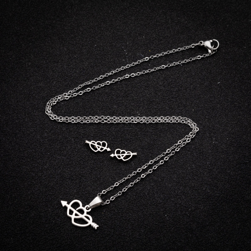 Stainless steel Korean style love set cross-border wish new three-piece set one-arrow heart necklace earrings heart jewelry