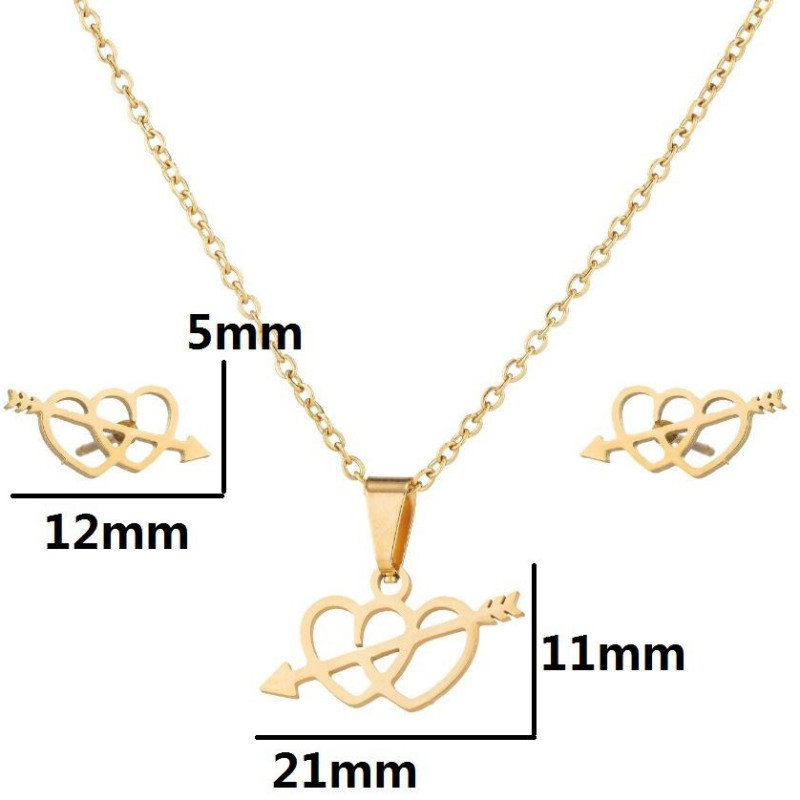 Stainless steel Korean style love set cross-border wish new three-piece set one-arrow heart necklace earrings heart jewelry