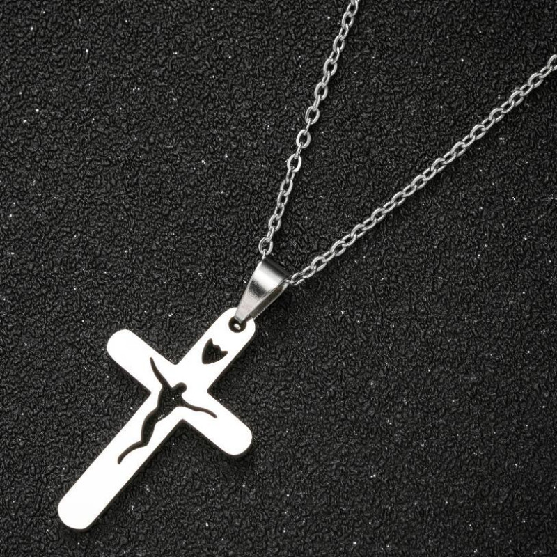 European and American cross-border new stainless steel cross pendant necklace ins men and women punk clavicle chain spot wholesale
