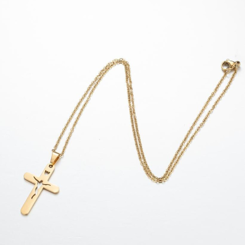 European and American cross-border new stainless steel cross pendant necklace ins men and women punk clavicle chain spot wholesale