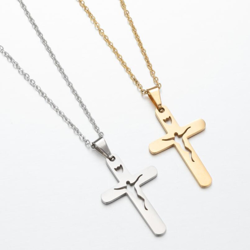 European and American cross-border new stainless steel cross pendant necklace ins men and women punk clavicle chain spot wholesale