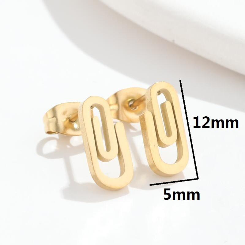 Women's new paper clip earrings niche design stainless steel simple cold style punk pin earrings wholesale