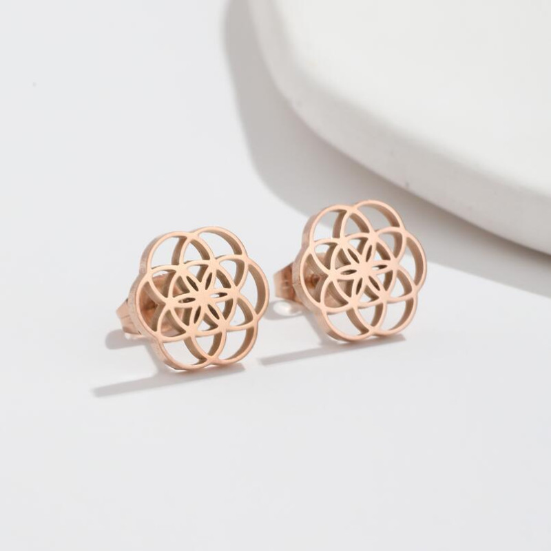 Fresh Korean retro flower earrings ins French stainless steel new rotating geometric round earrings in stock