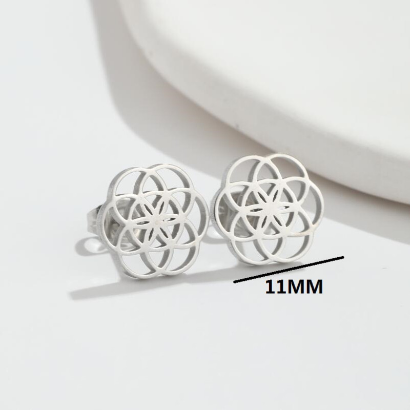 Fresh Korean retro flower earrings ins French stainless steel new rotating geometric round earrings in stock