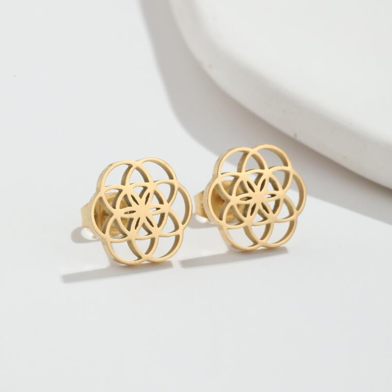 Fresh Korean retro flower earrings ins French stainless steel new rotating geometric round earrings in stock