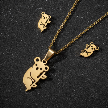 Forest style small fresh stainless steel animal earrings ins new cute koala simple pendant two-piece set of jewelry