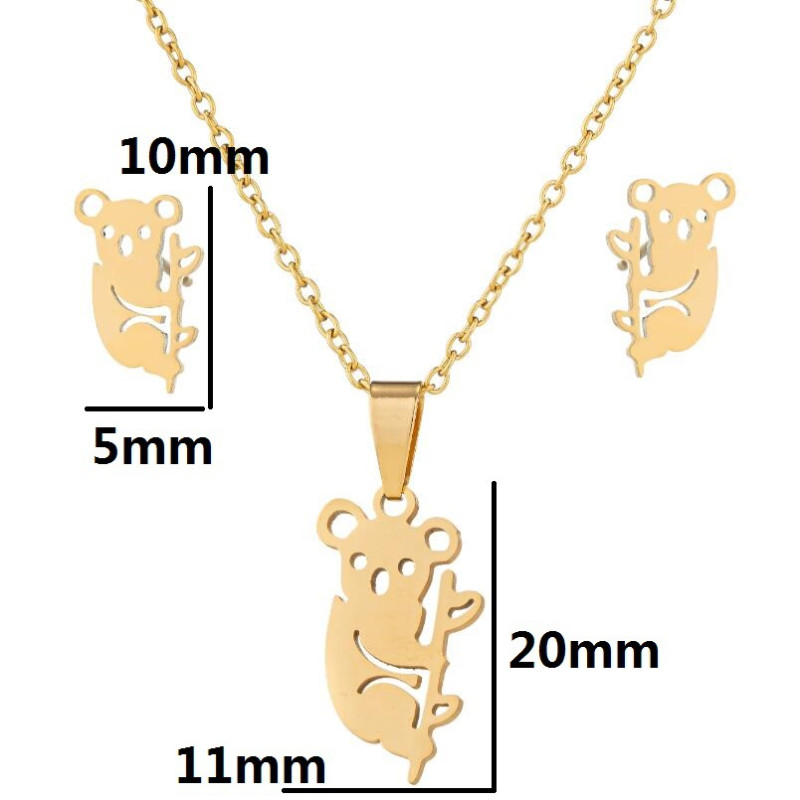 Forest style small fresh stainless steel animal earrings ins new cute koala simple pendant two-piece set of jewelry